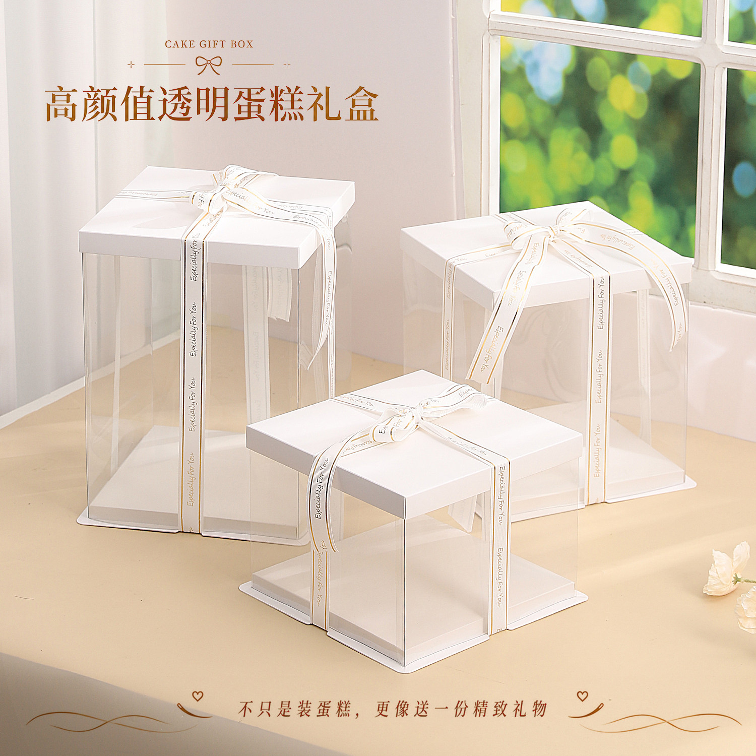 网红透明生日蛋糕盒子包装盒双层加高4四6六8八10十12寸方形定制