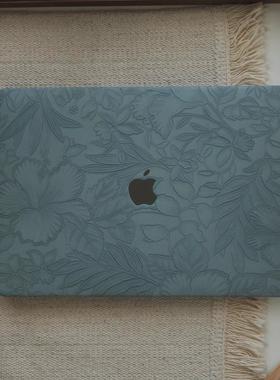 蓝色压花2024新款苹果电脑保护套适用于新款Macbookm2Air13.6寸MacPro14Pro16M4外壳Macbookm1air13寸软壳