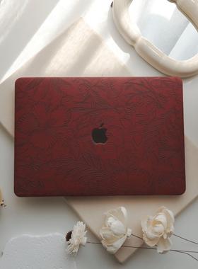深红色压花2024新款苹果电脑保护套适用于macbookpro13保护壳笔记本air15 macbookpro14pro16 寸外壳保护套