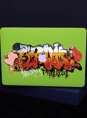 涂鸦嘻哈风奶油萤光绿Mac壳Macpro13/14/15M1电脑保护套2022款16