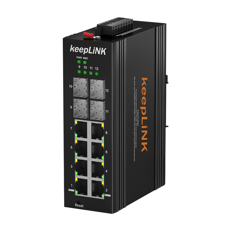 keepLINK友联 环网管理型工业交换机4光8电千兆导轨式 KP-9000-75-4GX8GT -SFP