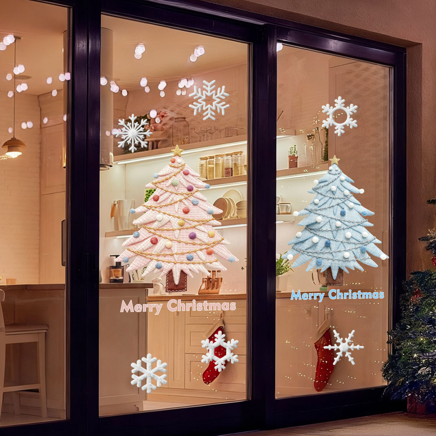 咖啡甜品店玻璃门节日氛围感布置