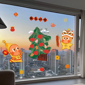 2026星星人新年春节橱窗玻璃静电贴喜庆灯笼鞭炮家用飘窗装 饰窗花