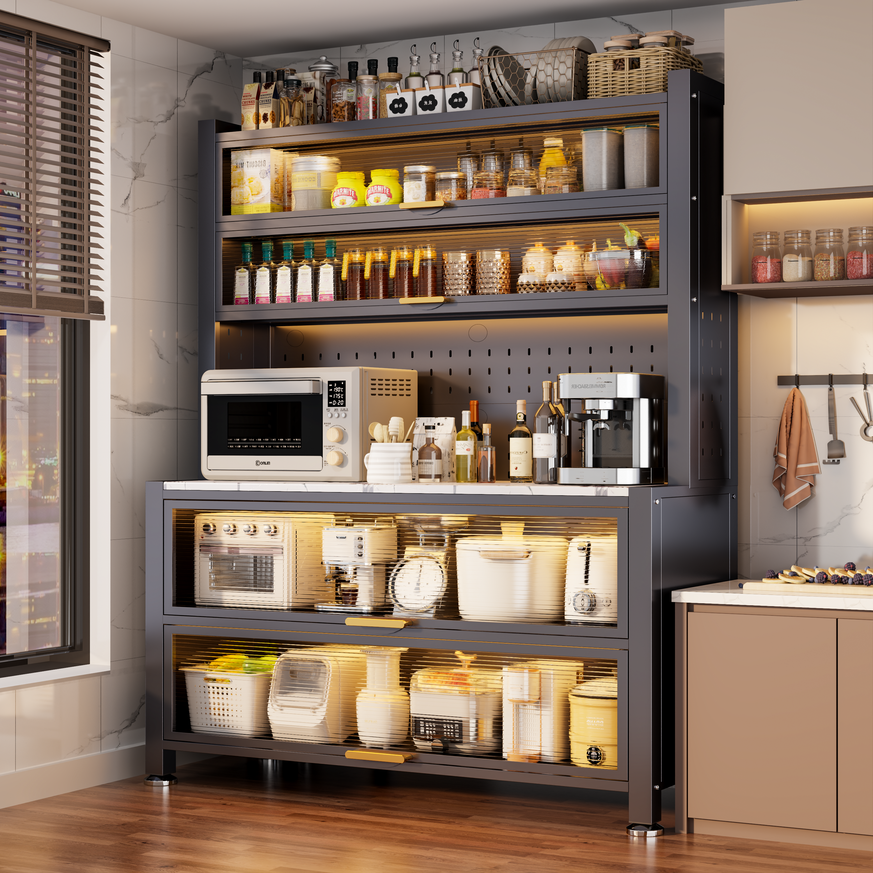 厨房岩板餐边柜置物架