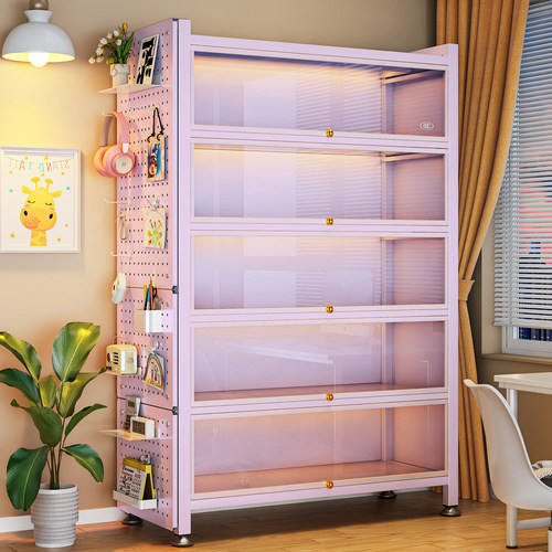 钢制玻璃门书柜学生家用客厅儿童防尘书架落地置物柜铁皮展示柜