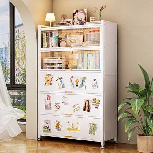 钢制书柜落地多层防尘储物柜展示柜带门儿童书架铁艺收纳柜子