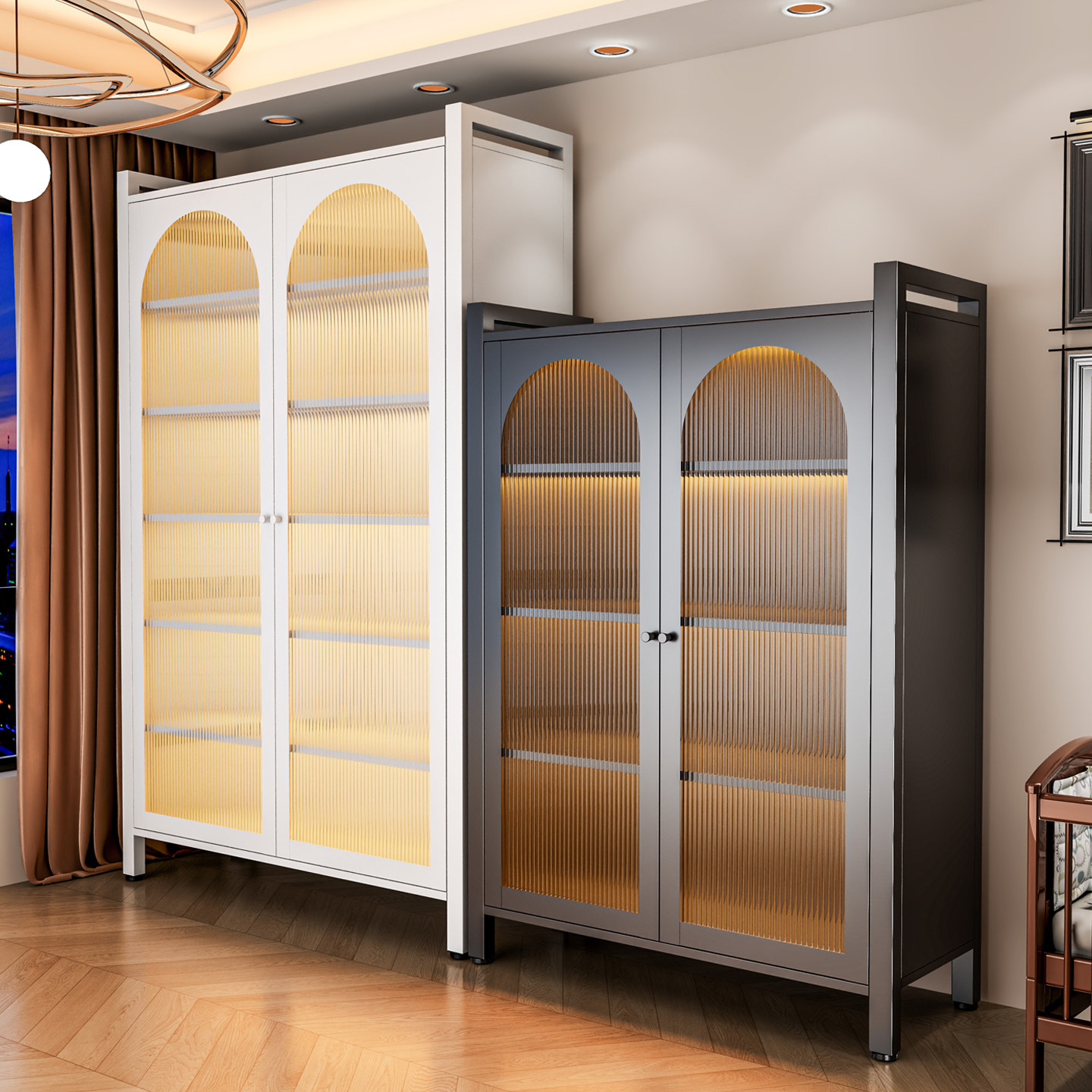 家用阳台储物柜钢制收纳柜子置物架一体靠墙多层防水防晒杂物衣柜