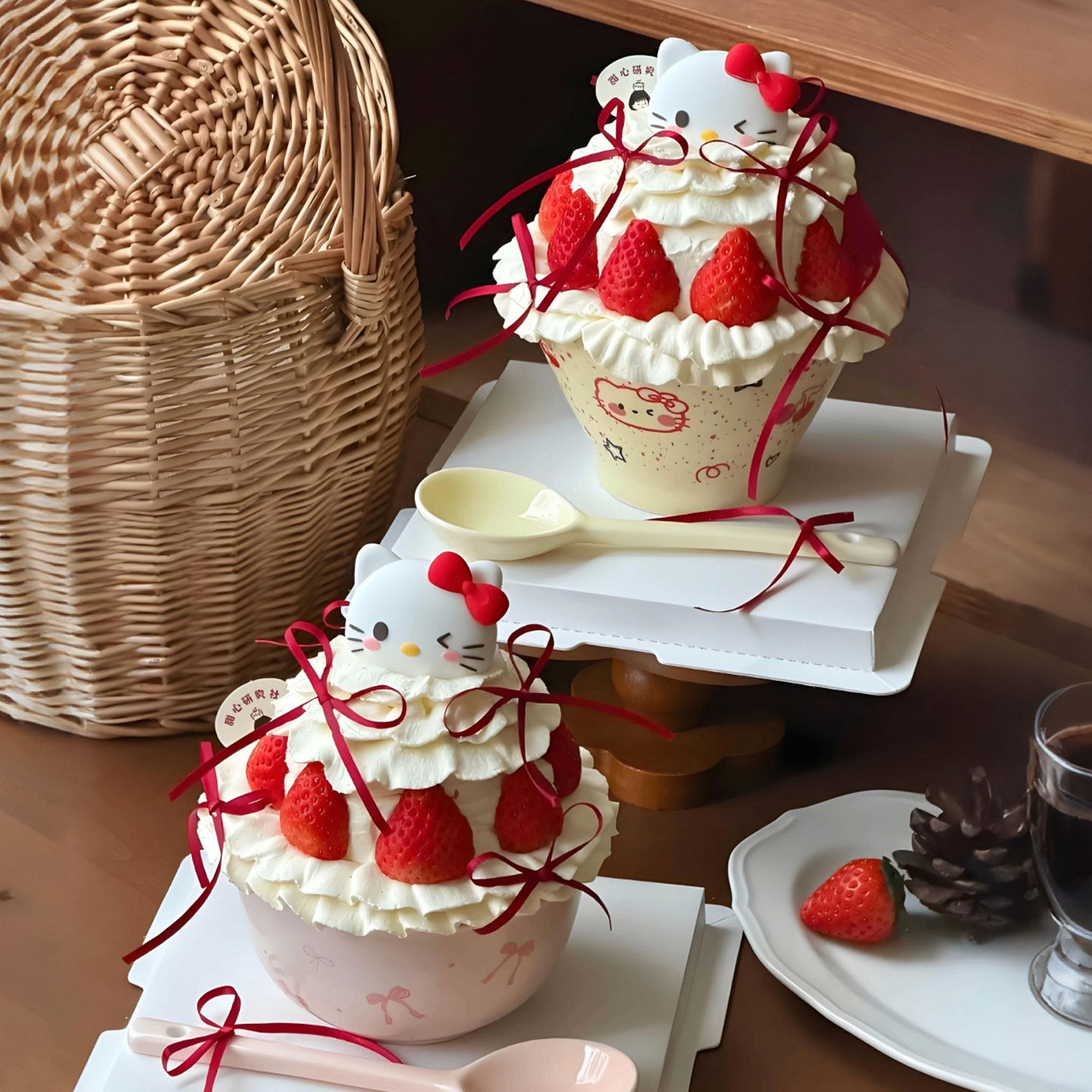 网红圣诞节新年奶油草莓碗蛋糕装饰kt猫摆件粉色蝴蝶结丝带陶瓷碗,节庆用品/礼品,节日装扮用品,淘宝优惠券,粉丝福利购,淘宝优惠卷