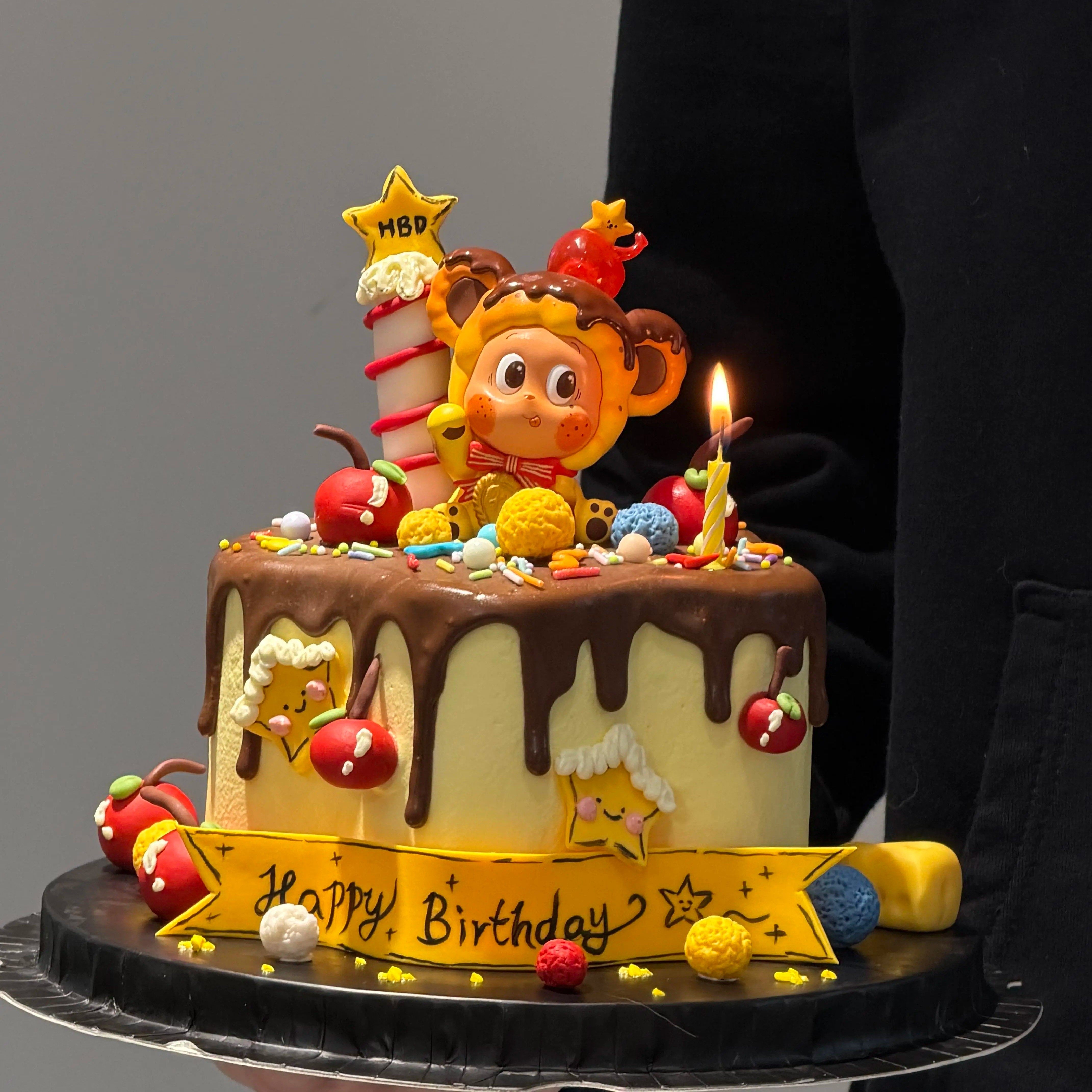 网红招吉布丁星星人蛋糕装饰黄色星星蜡烛樱桃儿童生日甜品台摆件