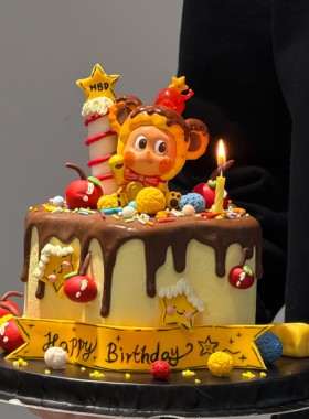 网红招吉布丁星星人蛋糕装饰黄色星星蜡烛樱桃儿童生日甜品台摆件