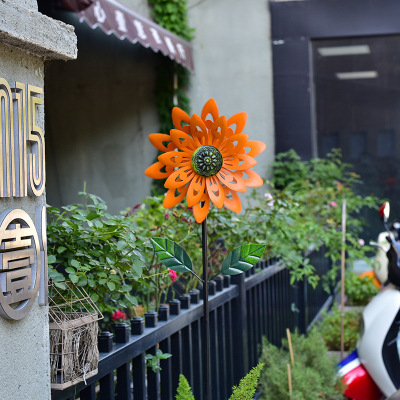 户外向日葵装饰风车布置金属旋转地插风车铁艺工艺品庭院风车摆件