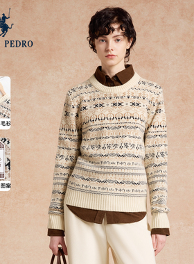 保罗彼得2025秋冬新款女保暖圆领费尔岛羊毛针织衫毛衣UKEDM00112