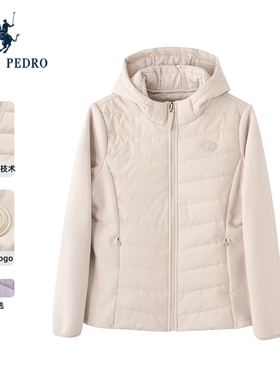 保罗彼得2025冬季女棉服衣拼接轻薄连帽奥粒绒保暖外套HFEDU00511