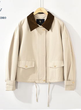 保罗彼得春秋新款女士宽松休闲翻领长袖短款风衣外套YHDC31380