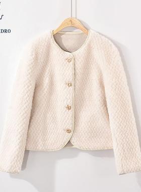 保罗彼得秋冬新款女皮毛一体外套气质小香风羊毛皮草JZDD76320