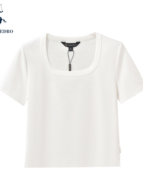 保罗彼得2025夏新女短袖T恤方领纯色上衣专柜同款百搭BWEB44221