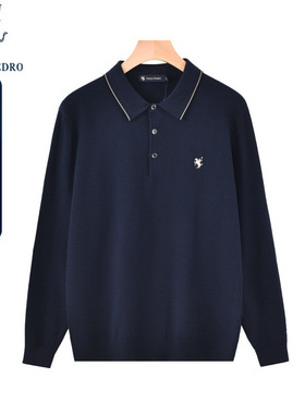 保罗彼得春秋新款男式长袖圆领休闲针织衫polo领毛衣MMDA48631
