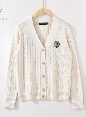 保罗彼得春秋冬新款女长袖毛衣针织衫V领开衫宽松短外套MFDC34740