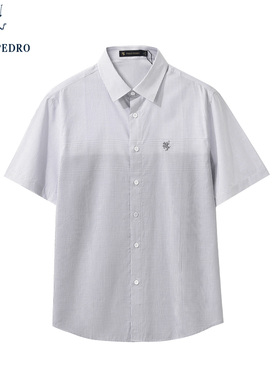 保罗彼得2025夏新男纯棉舒适简约条纹显瘦百搭短袖衬衫 CXEB52910