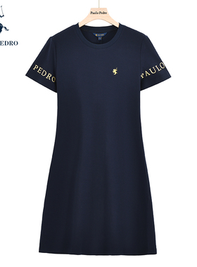 NACB11850保罗彼得专柜款夏女连衣裙圆领修身纯棉polo裙刺绣长裙