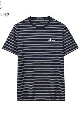 保罗彼得夏季新款男士条纹T恤亲肤百搭宽松舒适透气短袖TCEB53160