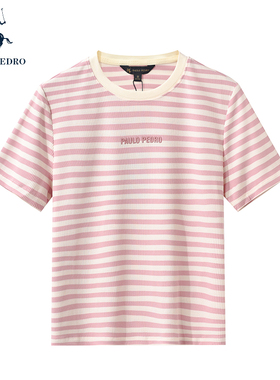 保罗彼得2025夏季新女短袖T恤衫圆领条纹撞色专柜同款NAEB43561