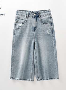 保罗彼得2025年春装新款阔腿牛仔短裤七分裤休闲宽松裤BLEA62490