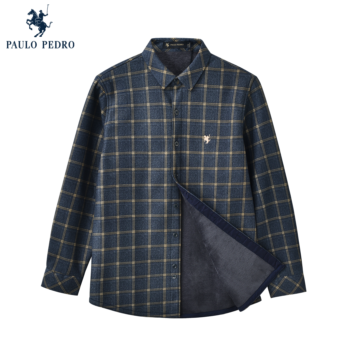 保罗彼得2025秋冬新款衬衫男衬衣加绒格子正式加厚保暖MMDD59561
