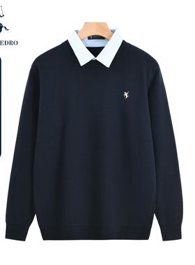 MMCD34570保罗彼得秋冬季加绒加厚假两件商务休闲长袖毛衣针织衫