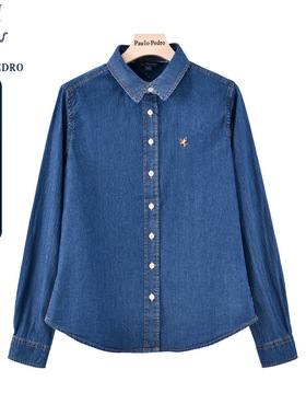 保罗彼得春秋新款女式衬衫牛仔蓝休闲衬衣上衣专柜同款CWDA58910