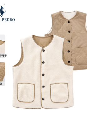 双面穿保罗彼得2025秋冬女羊羔绒马甲夹棉保暖无袖棉服DSECA00170