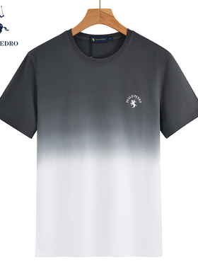 DTCB12860保罗彼得专柜夏季男士短袖渐变拼色刺绣工艺纯棉圆领t恤
