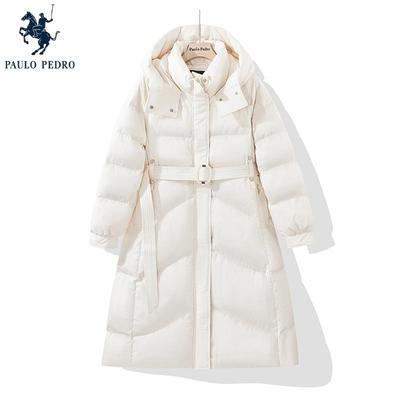 保罗彼得冬季新款女士90鸭绒连帽中长款羽绒服外套收腰LEDD76180