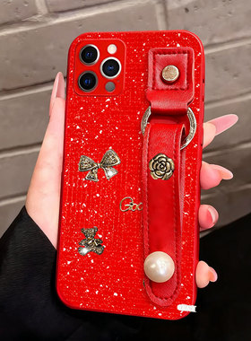 2026马年红色新款腕带适用苹果iPhone14ProMax手机壳软13高级感15全包5S喜庆15Pro秋冬12过年6sPlus网红11Pro