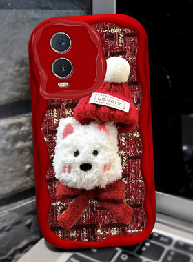 2025红色新年毛绒适用VIVOY76S手机壳冬天vivoX30Pro女款V27春节Y51s外壳Z6本命年S15喜庆7保护套S20蛇年X60