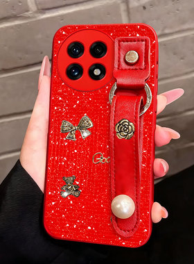 2026马年红色新款腕带适用oneplus一加13手机壳硅胶竞速版喜庆12外壳2Pro秋冬15带支架9Pro全包2V名媛3Pro软5