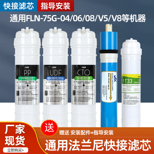 通用法兰尼净水器滤芯FLN-75G-04/06/08/V5/V8/400G-A40快接滤芯