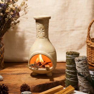 星落◆手作陶瓷香薰炉净化空间圣木鼠尾草雪松炉燃烧天然植物香薰