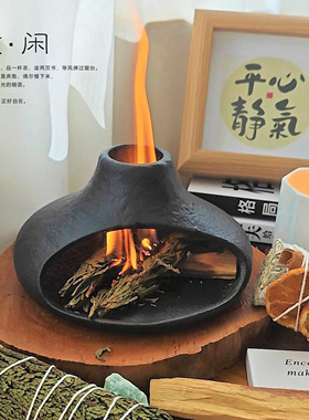 微闲◆熏香壁炉雪松鼠尾草植物熏香炉秘鲁圣木粗陶香炉陶瓷香炉