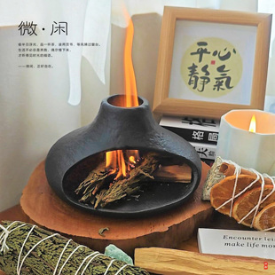 微闲◆熏香壁炉雪松鼠尾草植物熏香炉秘鲁圣木粗陶香炉陶瓷香炉