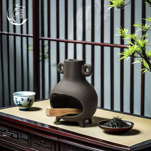 简约复古陶瓷三足香炉陶瓷香薰碎料燃烧底座盘托盘熏香火炉