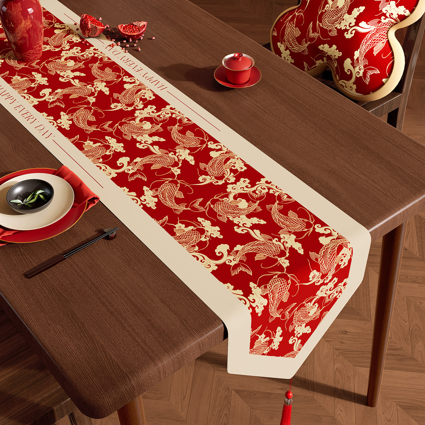 新年桌旗红色喜庆茶席春节氛围感布置长条茶桌垫2026新款茶几台布,居家布艺,桌旗,淘宝优惠券,粉丝福利购,淘宝优惠卷