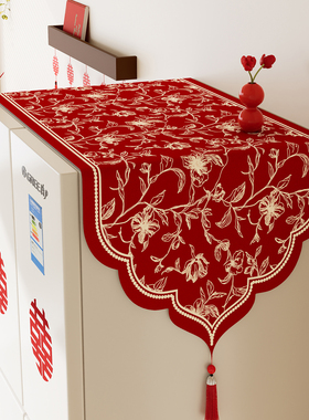 结婚喜庆单双开门冰箱盖布2026新年婚房红色喜字氛围感防尘罩盖巾