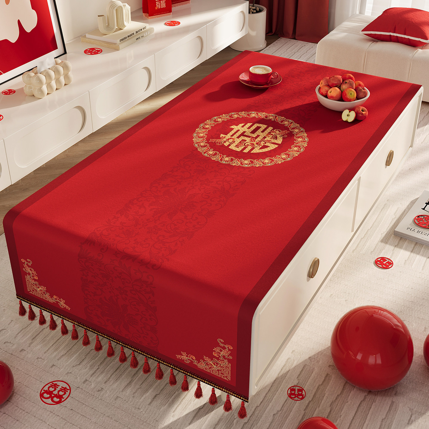 结婚茶几桌布新婚喜字盖布订婚餐桌台布红色喜庆氛围装饰餐桌桌布,居家布艺,桌布,淘宝优惠券,粉丝福利购,淘宝优惠卷