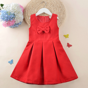 女童裙子春秋冬毛呢背心裙宝宝连衣裙中小童红色呢子公主裙马甲裙