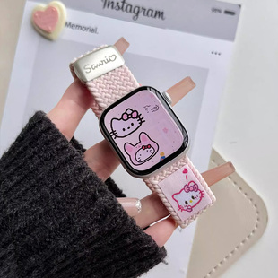 适用s10表带苹果女款s9尼龙编织磁吸腕带watch10代高级感创意applewatch运动s8s7男女生ultra2透气s9手表带