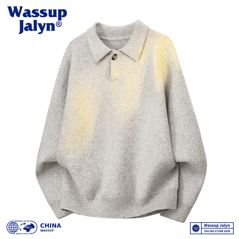 WASSUPJALYNpolo长袖翻领针织衫