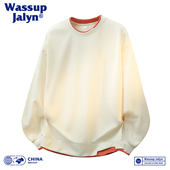 T打底衫 WASSUP JALYN潮牌假两件圆领卫衣男秋冬加绒加厚长袖 上衣