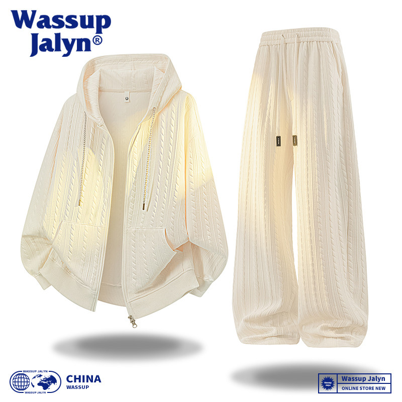 WASSUP JALYN开衫连帽卫衣套装男秋冬宽松大码长裤情侣休闲两件套,男装,休闲运动套装,淘宝优惠券,粉丝福利购,淘宝优惠卷