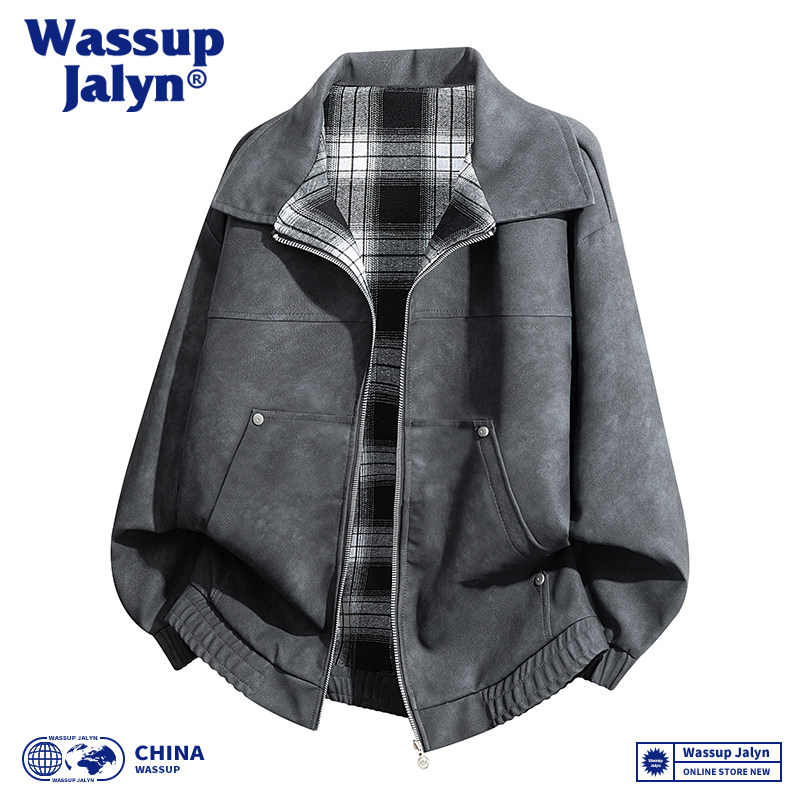 WASSUPJALYN美式复古牛仔皮夹克